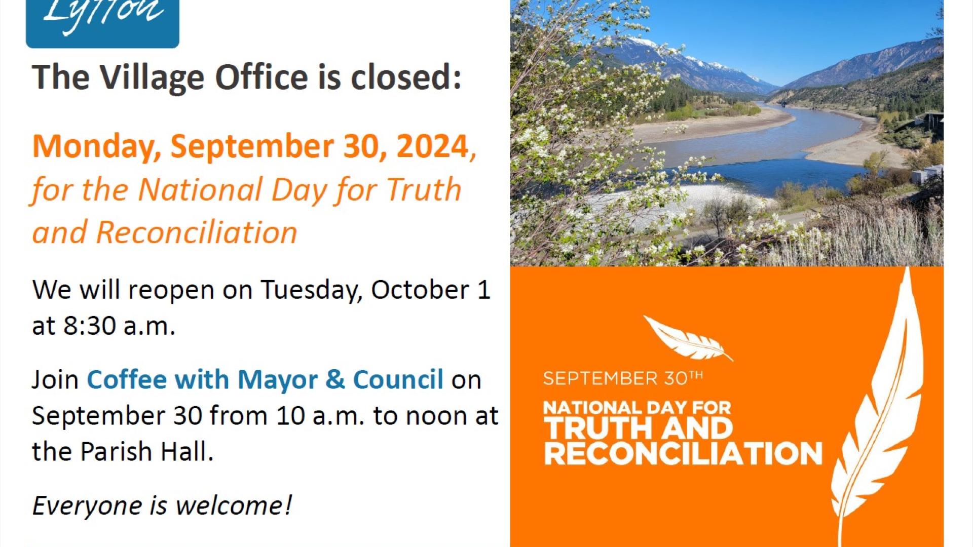 Poster for Village Office closure for National Day for Truth and Reconciliation