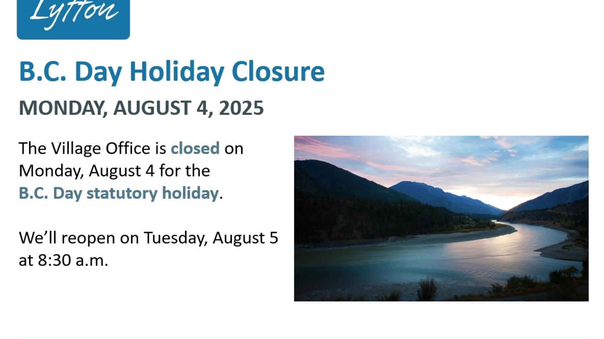 BC Day Holiday closure
