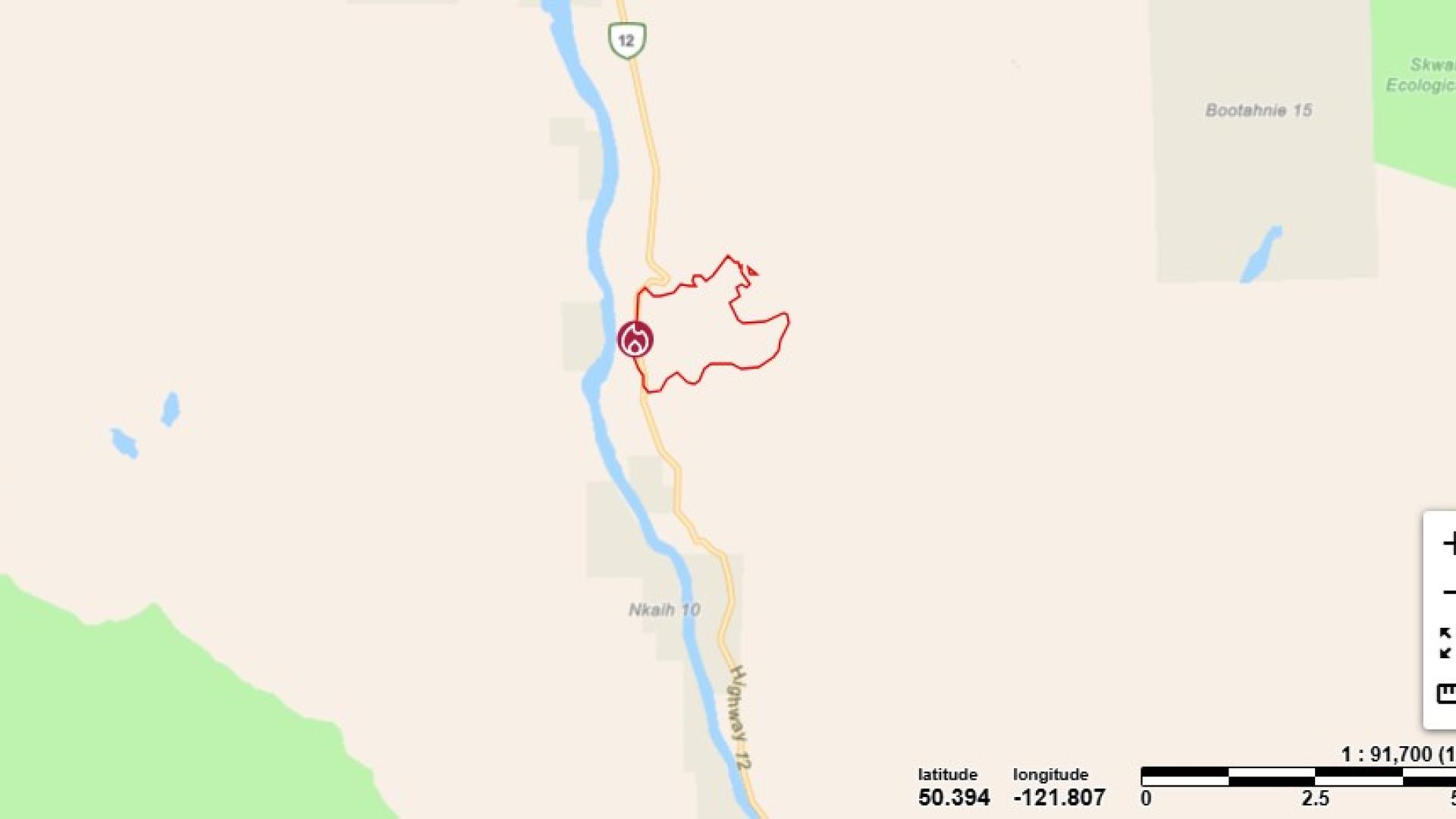 Izman Creek wildfire on BC Wildfire Service map