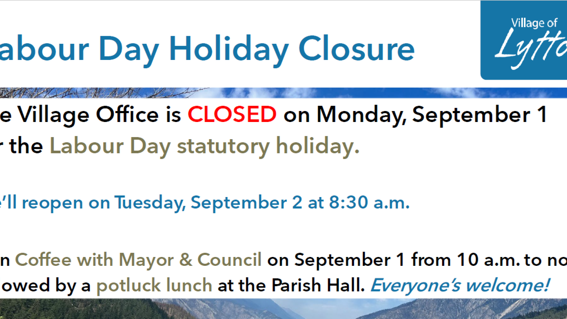 Labour Day holiday closure 2025