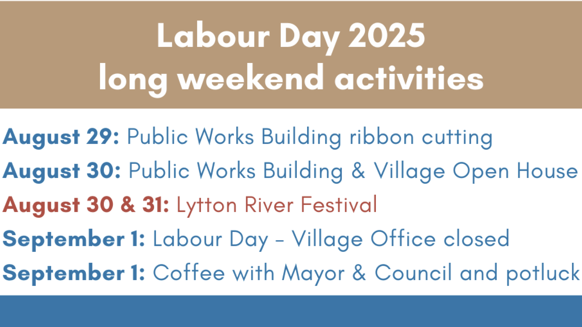 Labour Day long weekend activities 2025