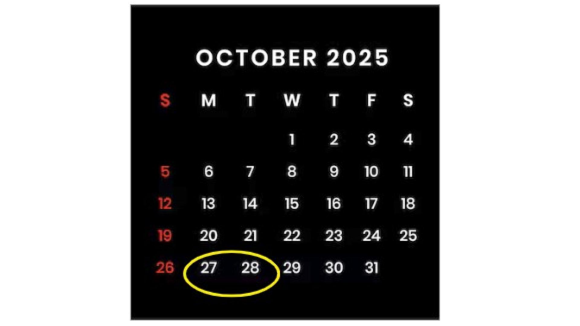 Save the dates - October 27 and 28, 2025