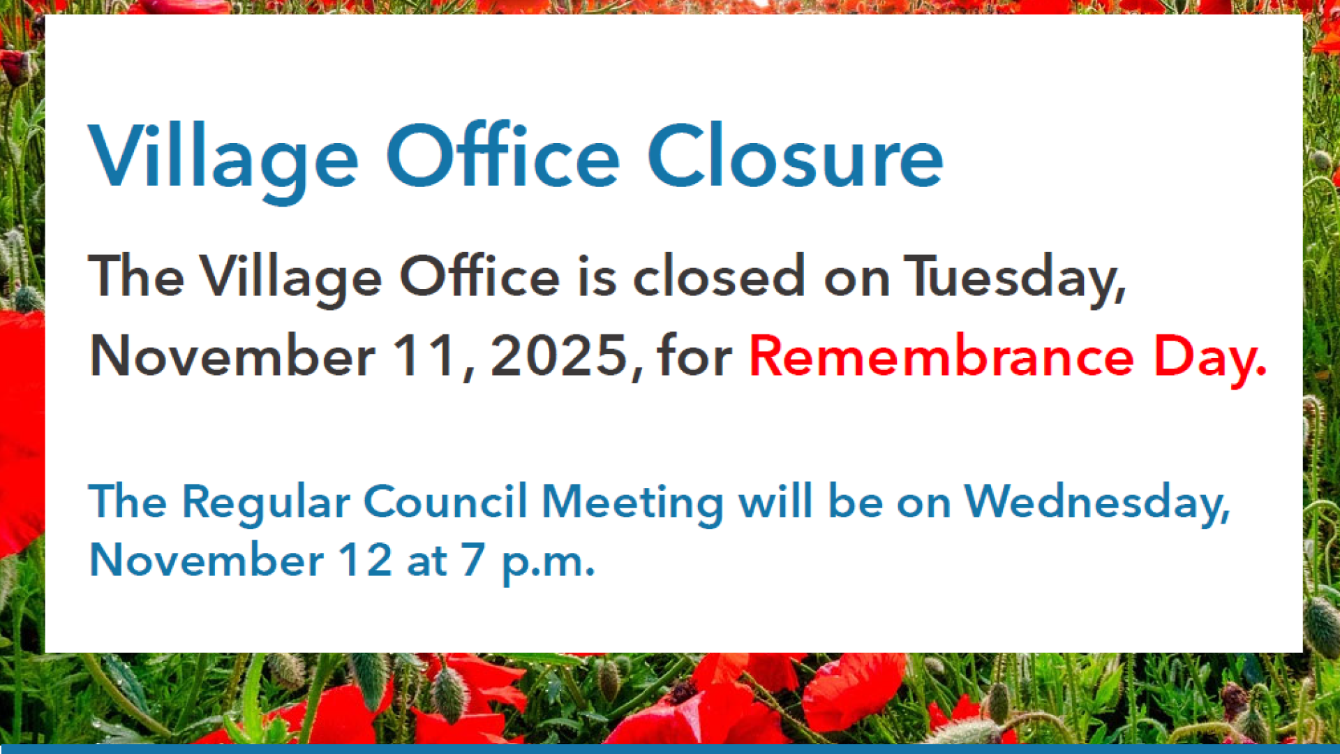 Remembrance Day holiday closure 2025