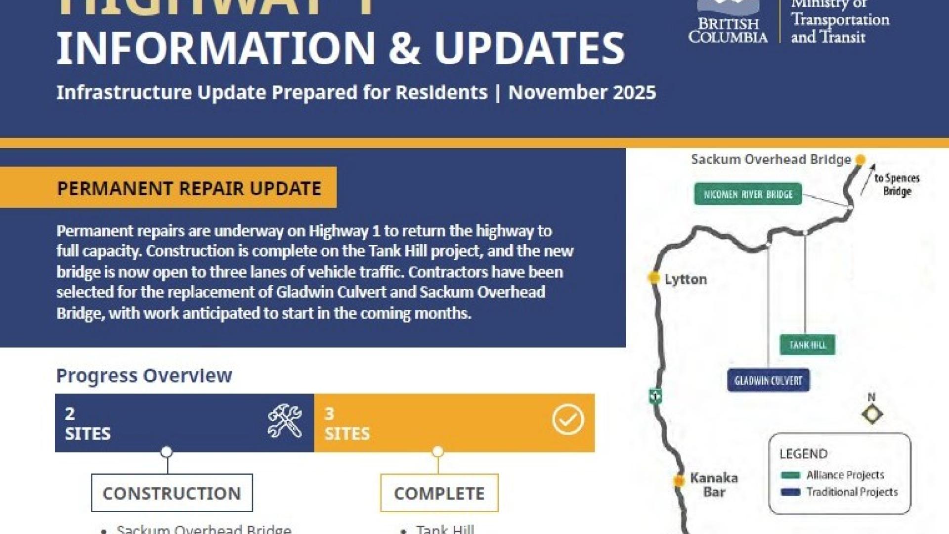 Highway 1 information and updates November 2025