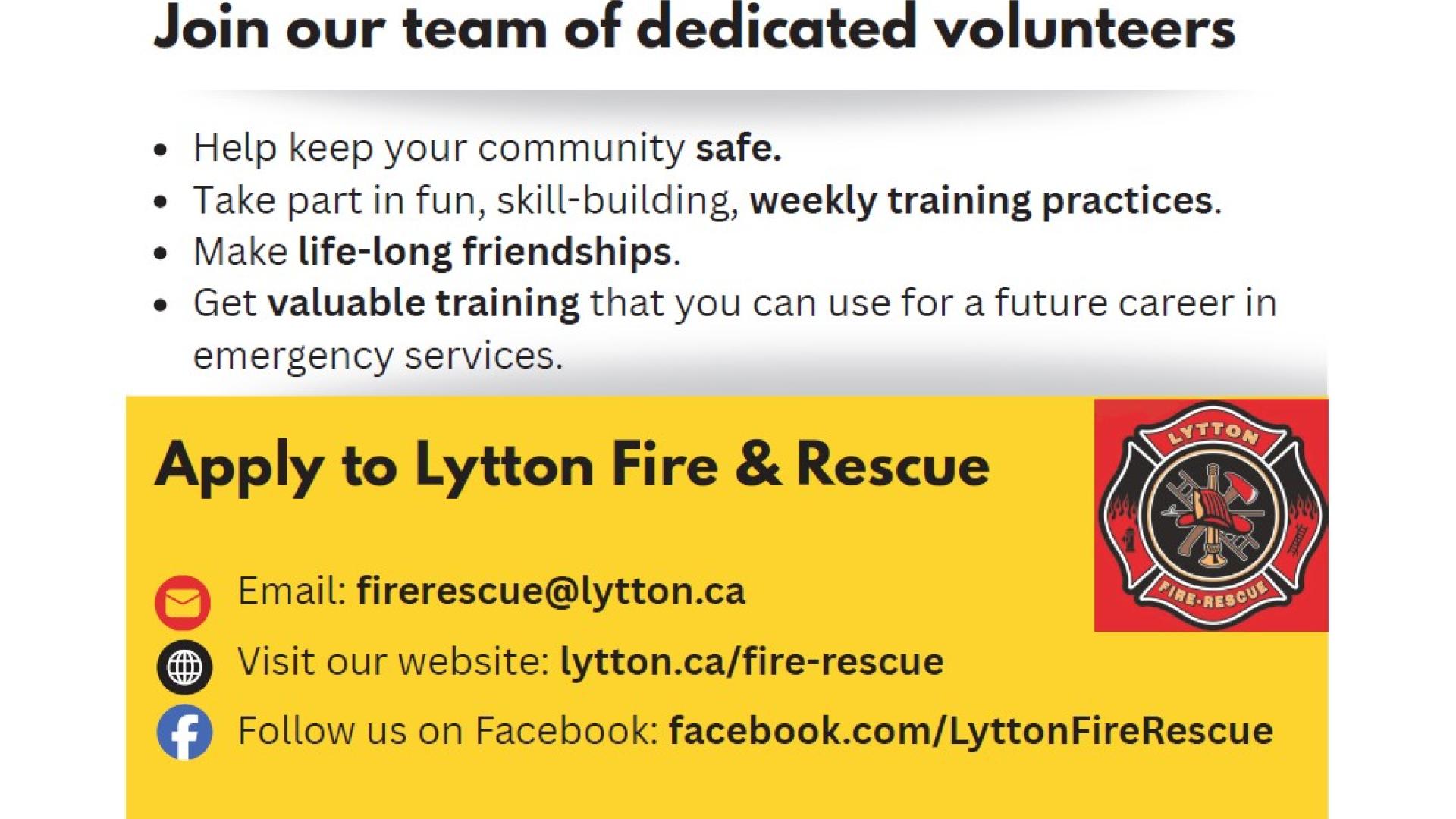 Lytton Fire & Rescue recruitment postcard page 2