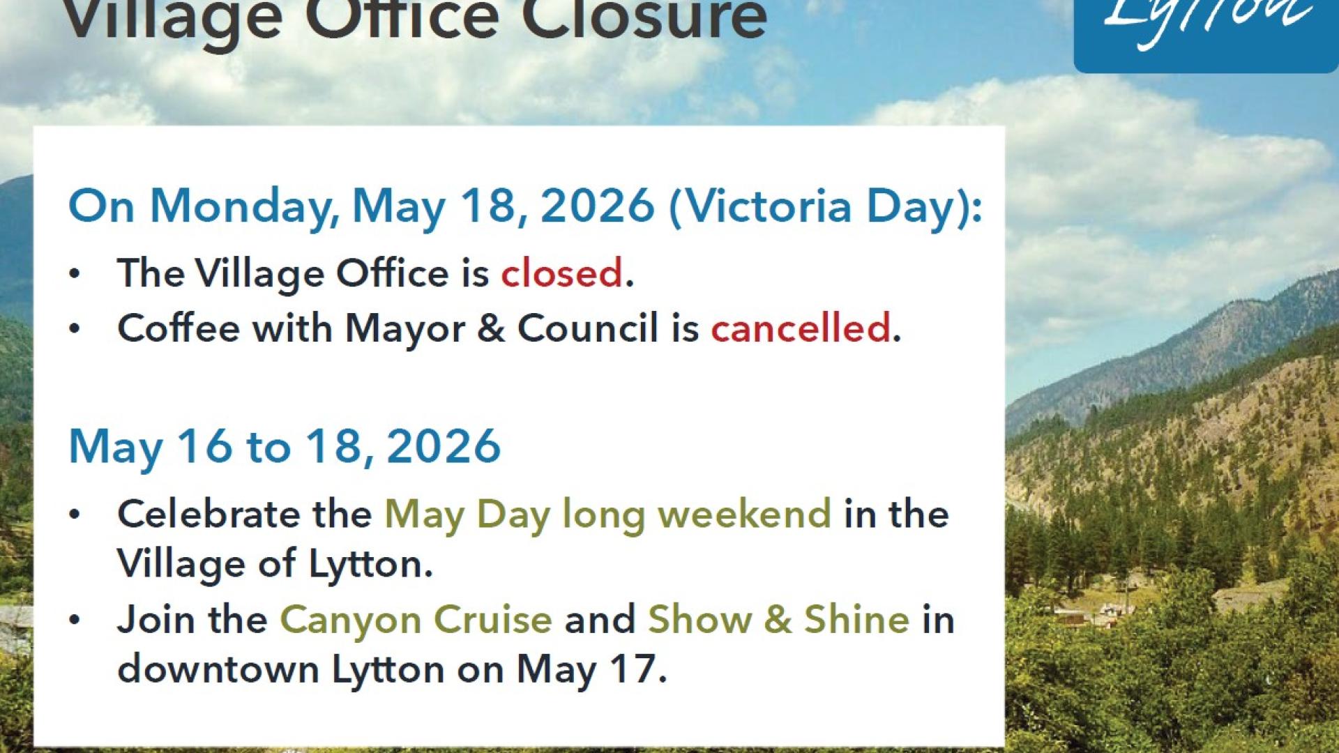 May long weekend closure poster
