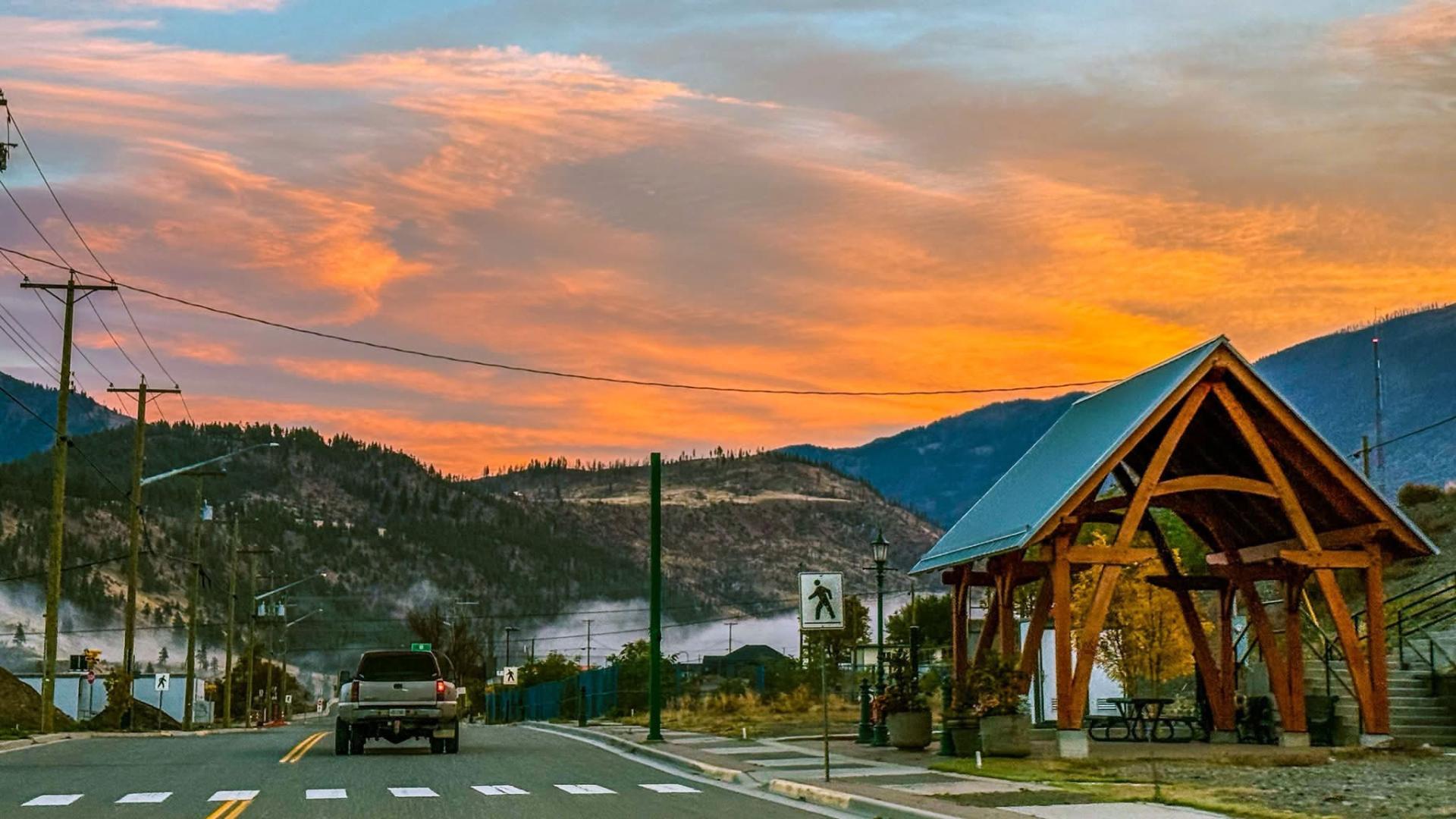Main Street Lytton with Pocket Park gazebo at sunset banner