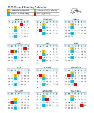2026 printable Council meeting calendar