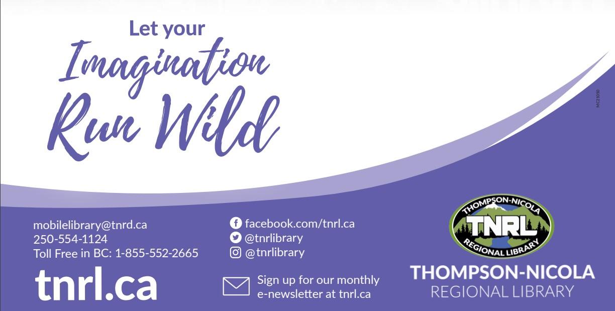 Thompson-Nicola Regional Library advertisement with contact information.