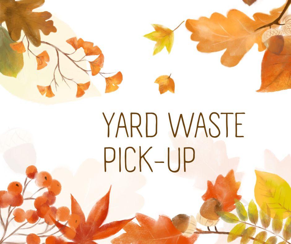 Yard waste pick-up announcement with autumn-themed illustrations.