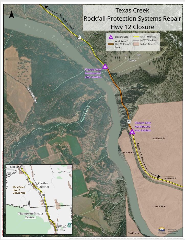 Highway 12 Texas Creek repair location map
