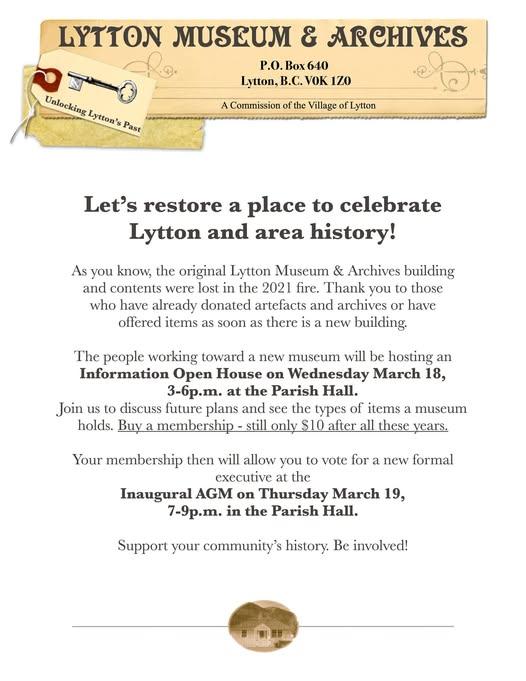 Lytton Museum & Archives poster open house and AGM 2026