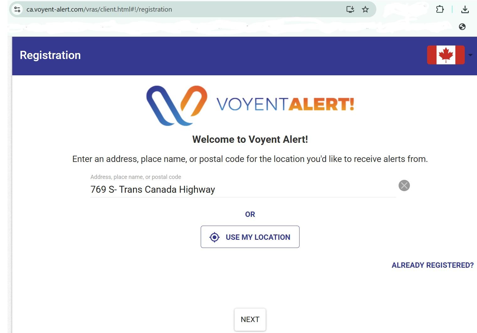 Voyant Alert registration page