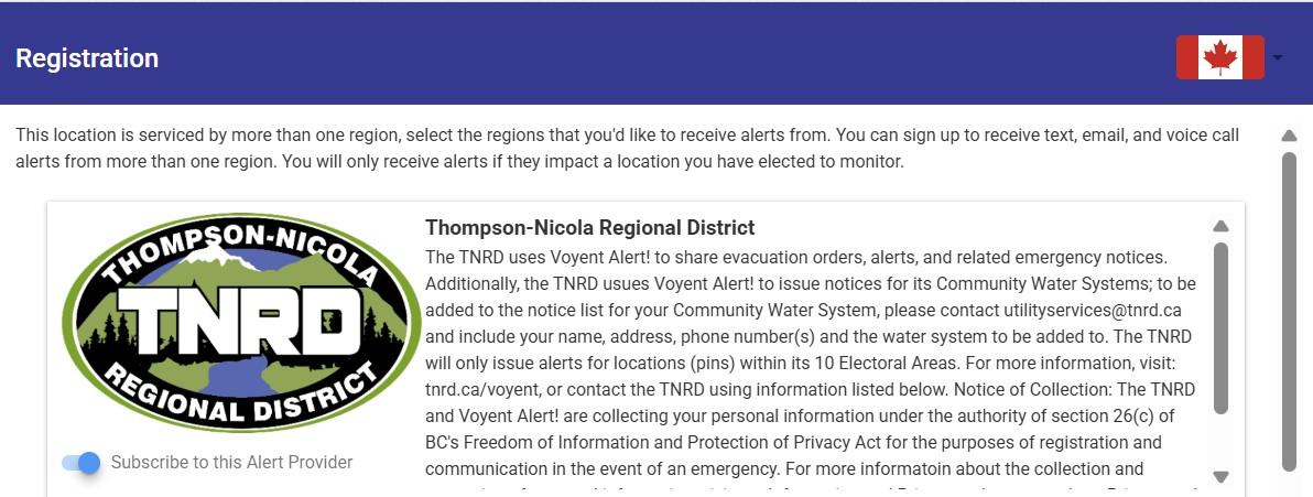 Voyant Alert registration regions