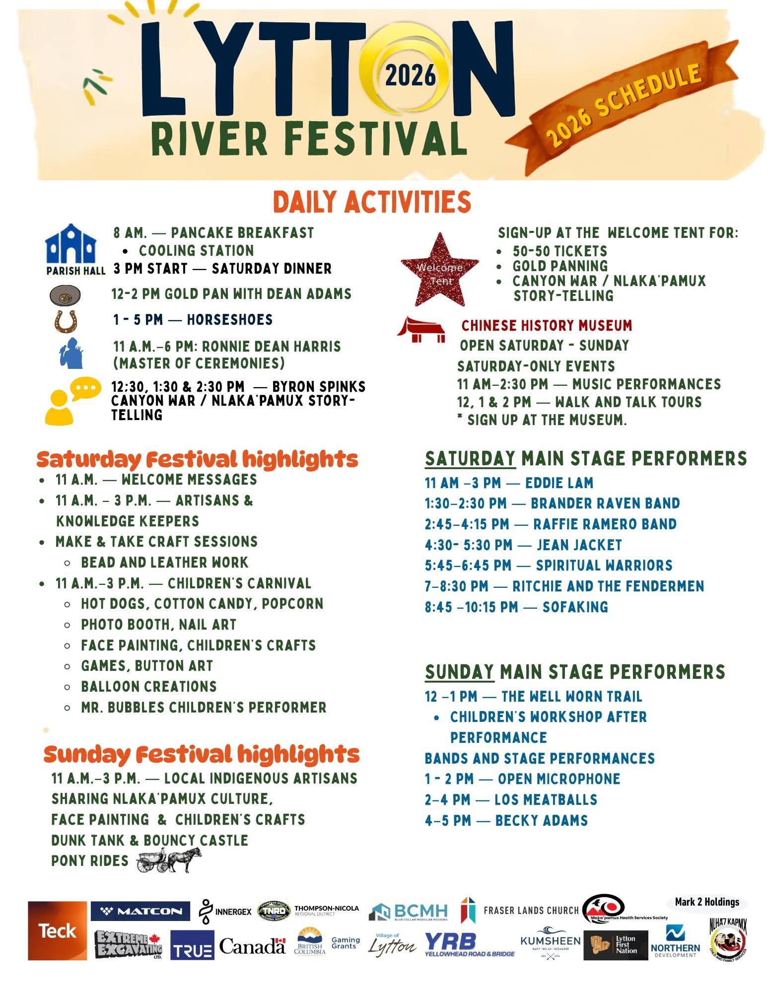Lytton River Festival schedule 2026